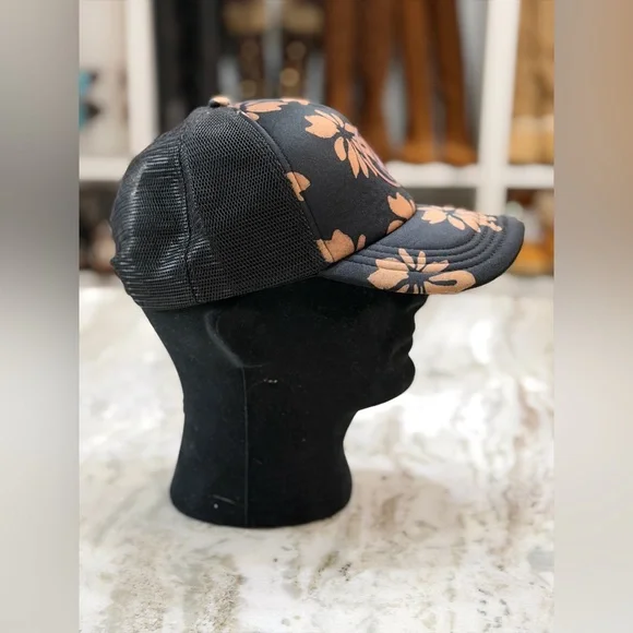 Volcom Black Trucker Hat Bronze Floral – Stone Logo Snapback NWOT - Picture 3 of 7